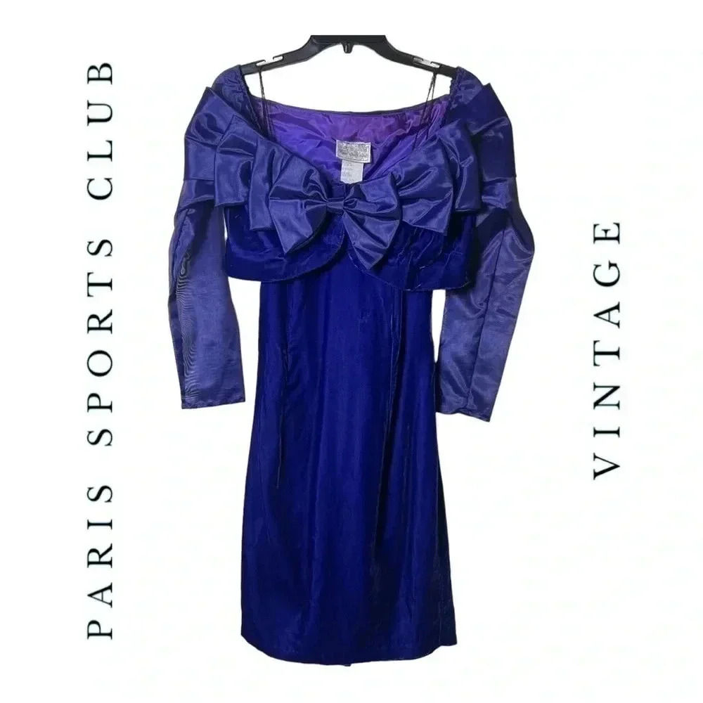 VINTAGE 1980’S PURPLE BLUE STRAPLESS BODYCON VELVET DRESS WITH BOLERO JACKET